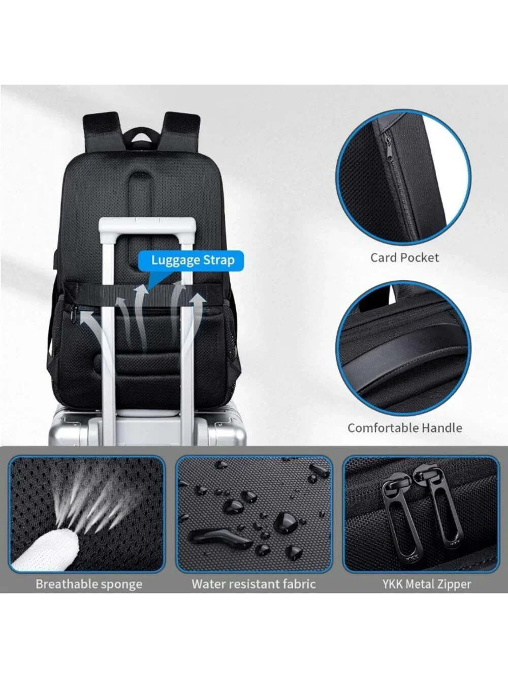 Stylish Water-Resistant Laptop Backpack with USB Port, Anti-Theft 17.3